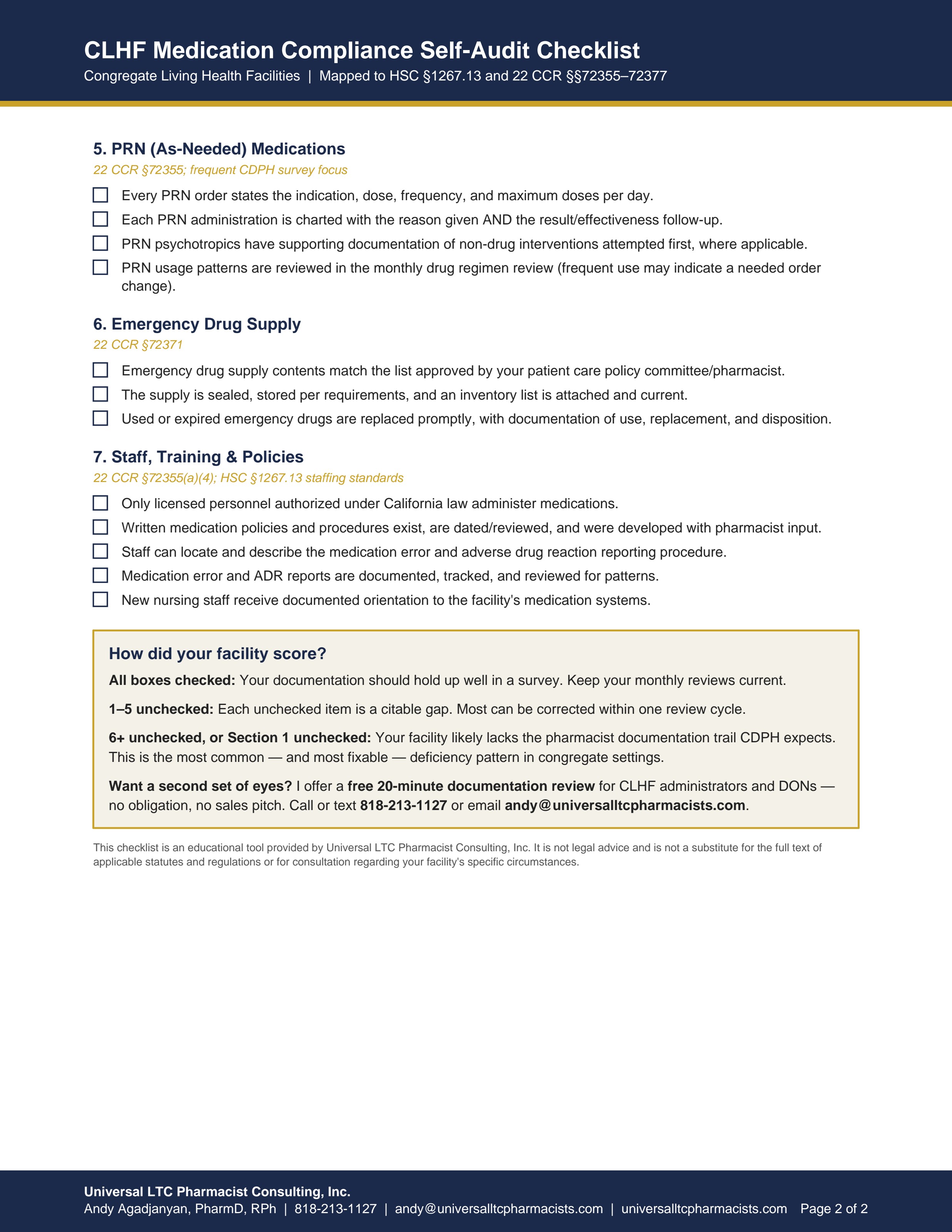 Page two of the CLHF Medication Compliance Self-Audit Checklist